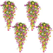 TURNMEON 4PCS Artificial Flowers for Outdoors Summer Decor, UV Resistant No Fade Fake Hanging Flowers Faux Plants Realistic Silk Flower for Outside Gardens Planter Porch Patio Yard Home Indoor Decor