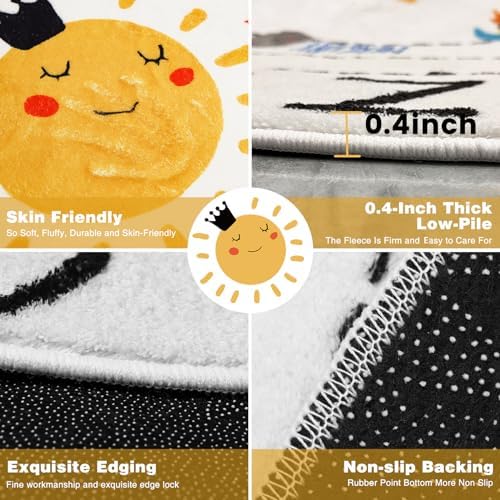 ABC Kids Play Rug,80cm Soft Plush baby play round rug,Non Slip solar system Alphabet Nursery area rug,Washable Classroom ABC nursery rug for Living Room Bedroom playroom classroom Kids Room Decor