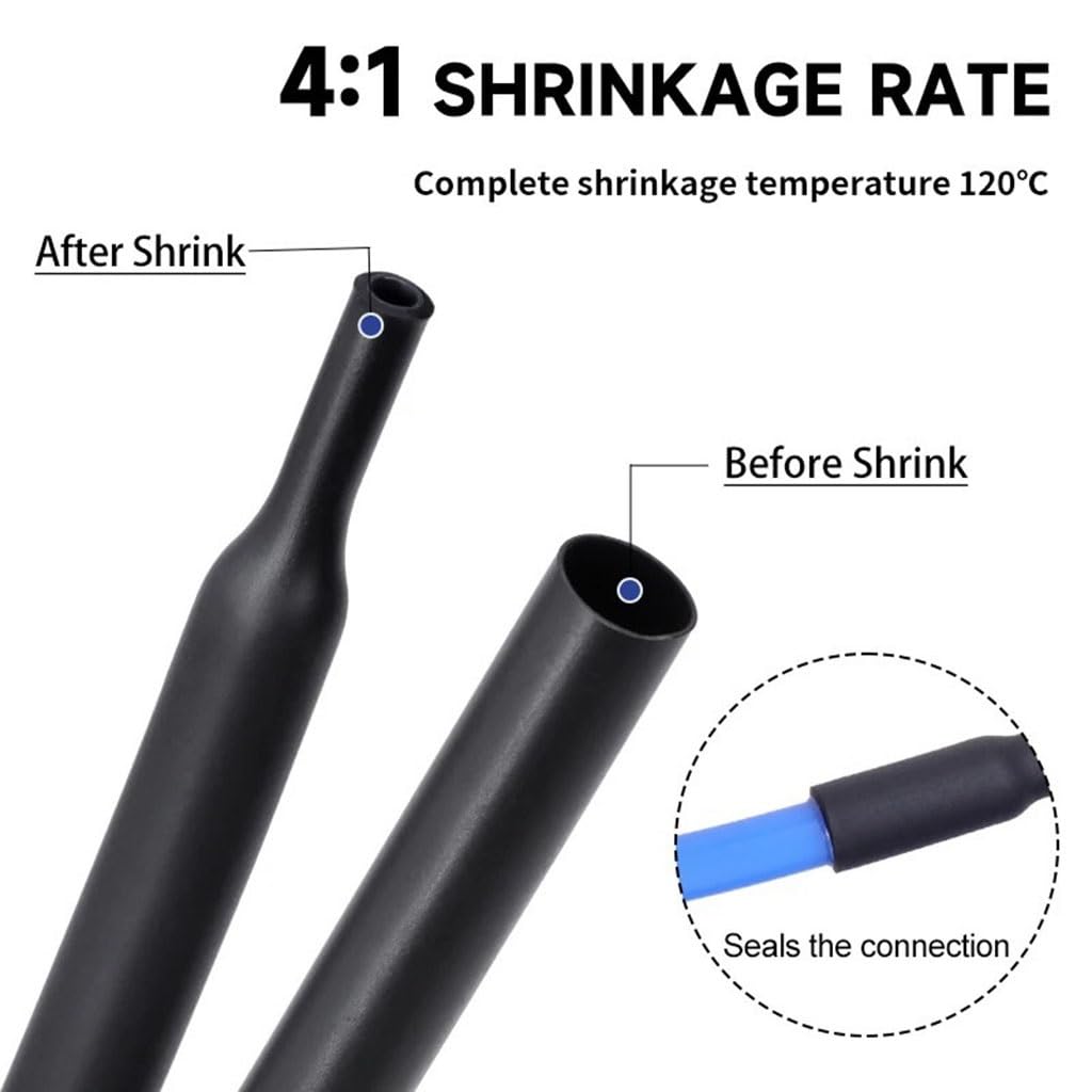Tubo Termorretráctil Negro 4:1 con Pegamento 4 6 8 12 16 20 24 32 40 52 72mm Grueso De Doble Pared Funda Protectora Cable Retráctil(40mm,3 Meters)