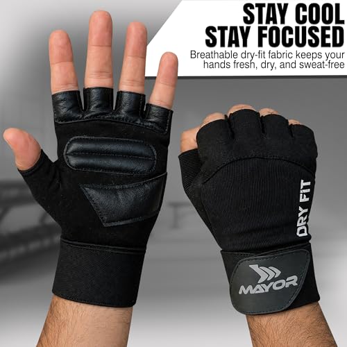 Image of Mayor Premium Dryfit Gym Gloves for Men & Women with Wrist Support Accessories for Weightlifting, Training, Exercise, Cycling Gloves, Bike Riding Gloves, Polycotton Blend (Black)