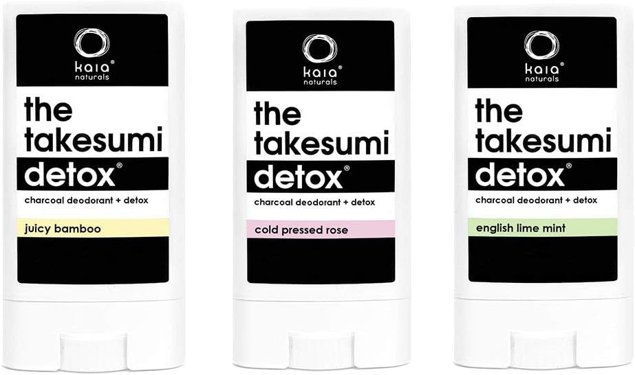 Kaia Natural 3 Travel-Sized Charcoal Deodorants in Cold-Pressed Rose, Lime Mint and Juicy Bamboo With Aloe Leaf Juice, Milk of Magnesia, and Lime Mint, 0.49 oz. (Pack of 3)
