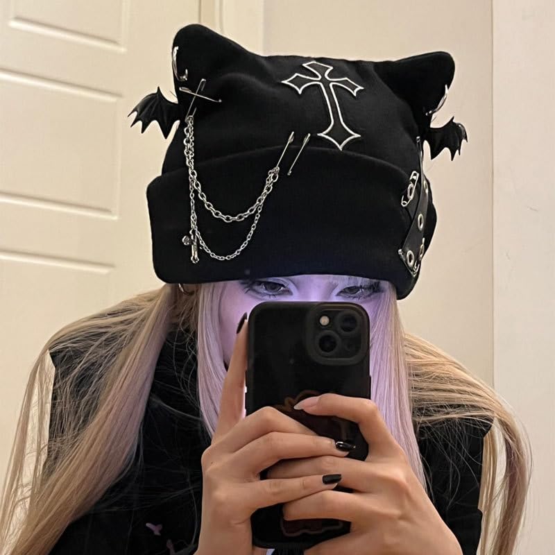 Gorro Beanie Y2k Goth Para Mujeres Invierno Punk miniatura 3