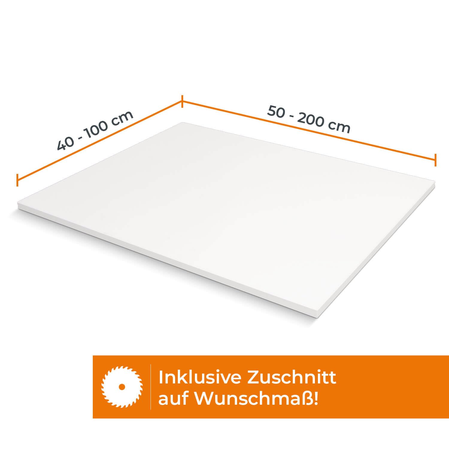 Tischplatte nach Maß - 1,9 cm Starke Spanplatte, melaminbeschichtet, mit ABS-Kante - individueller Zuschnitt - Made in Germany (ICY White, 120 x 60 cm)