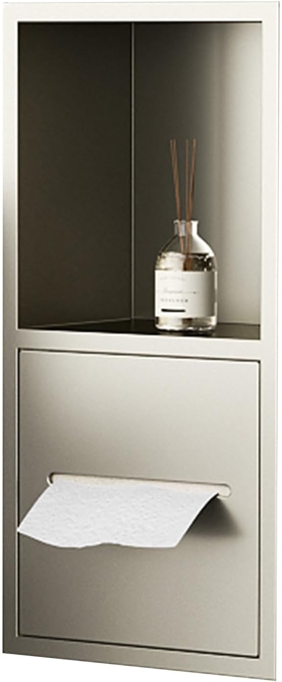 Waterproof Niche Wall-Mounted Bathroom Shelf, recessed Niche Storage Rack,Toilet Niche,Restroom Niche Stainless Steel Embedded Shelves Shower Toilet Niche Bathroom Tissue Holder No Tile Wall