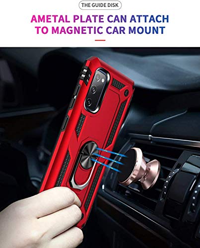 Casenn Compatible With Samsung Galaxy S20 Fe 4G&5G Case With Ring Stand Magnetic Car Mount 360 Degree Grip Holder Kickstand Shockproof Bumper Drop Tested Protective Silicone Armor Cover - Red #TOP4
