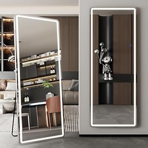 LED Full Length Mirror, 59″ x 22″ Oversized LED Mirror Full Length Lighted Floor Standing ,Hanging Mirror Floor mirror with Lighted Stand Free Standing Floor Mirror for Bedroom,Livingroom,Rect Style