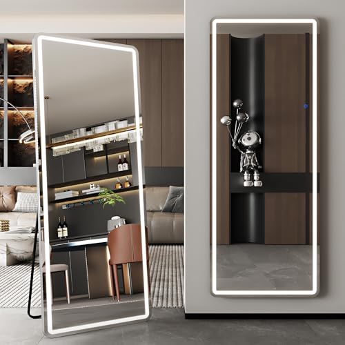 LED Full Length Mirror, 59″ x 22″ Oversized LED Mirror Full Length Lighted Floor Standing ,Hanging Mirror Floor mirror with Lighted Stand Free Standing Floor Mirror for Bedroom,Livingroom,Rect Style