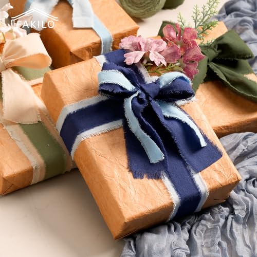 FAKILO Ruban en coton naturel rustique avec, 100% coton, 1,6cm x 16m pour bouquets de mariage vintage, emballage cadeau, loisirs créatifs décoration (Bleu clair, 1.6cm) – vue 5