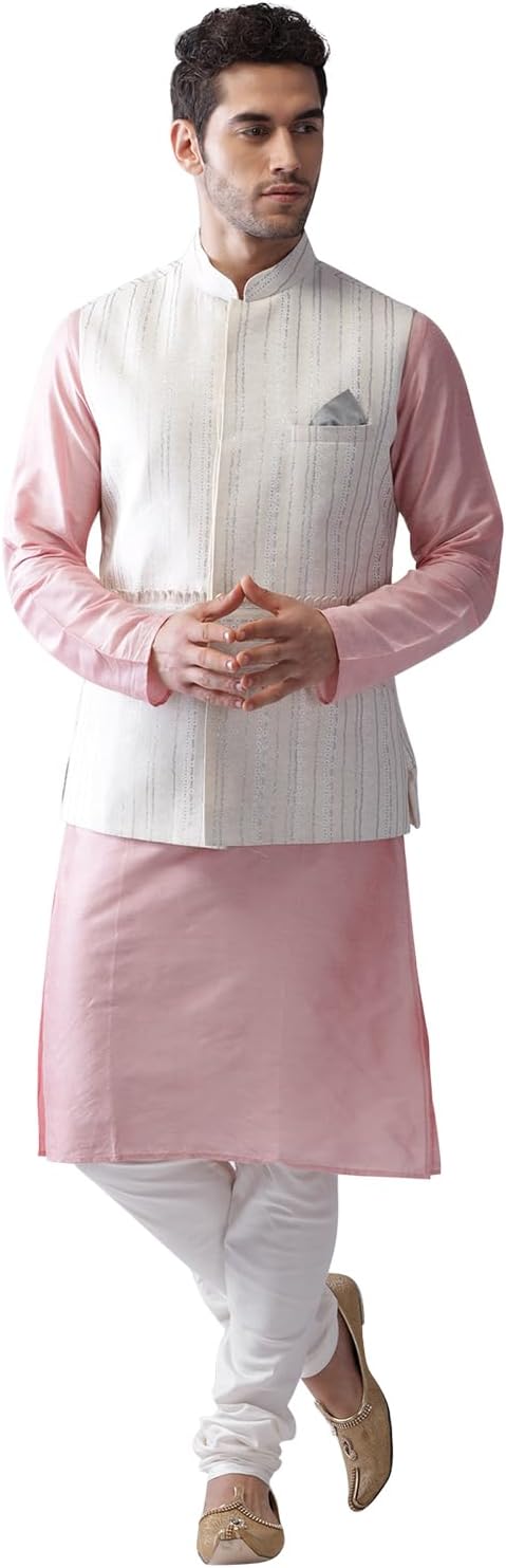 KISAH Men's Kurta Jacket Set - Traditional Indian Ethnic Wear for Men - Ideal for Weddings, Festivals & Celebrations