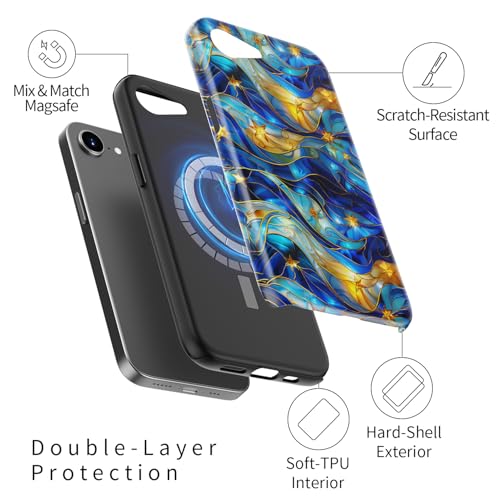 Image of Goodon for iPhone 16e Case Cute - Wireless Charging Compatible - Dual-Layer Hard Shell + Silicone Cover - Protective Phone Case with Trendy Designs for Women - Abstract Bule Gold Water