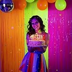 Mega-L Glow in The Dark Party Supplies, 3 Pack Neon Party Decorations 9.9 x 6.6 ft Fluorescent Tinsel Foil Fringe Curtains, Neon Backdrop Streamer for Birthday, Weeding, New Years Eve Party Supplies - Image 2