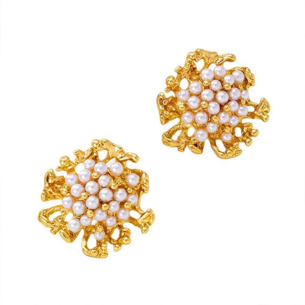 Vintage Beads Pearl Cluster Gold Stud Earrings for Women Unique Exquisite Statement Beaded White Pearls Ball Drop Earring Y2K Prom Party Jewelry Gift - Image 8