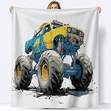 Kuscheldecke Flauschig Flanell Decke Comic Spielzeugauto 100 x 130 cm, 3D Gedruckte Flanelldecke – Weiche Warme Mikrofaser Decke für Wohndecke Sofa, Couch, Bett oder TV, Tagesdecke, Weiß