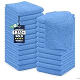 Dan River Paquete de 24 Toallas faciales 100% algodón, Toallas Esenciales de Secado rápido para baño, Manos, Cocina y Limpieza, paños de bebé, 12 x 12 Pulgadas, 400 gsm, Azul M