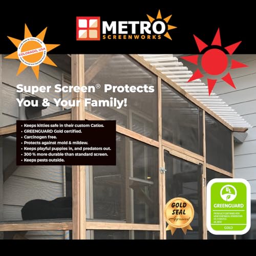 Super Screen 17/14 - (96 in x 100 ft) - Weather & Pet Proof Screen - Clear View Porch & Patio Screen - Durable Pet Screen Mesh Roll - Window Screen Replacement Bug Mesh - Dog & Cat Proof Screen