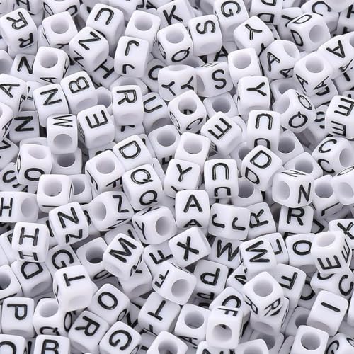 HERZWILD1000pcs Letter Beads Acrylic Alphabet Cube Beads Craft Bead Square Loose A-Z Bead for Jewellery Crafts DIY Necklace Bracelet Decoration (6 x 6 mm)