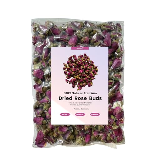 8 oz/226 g-Dried Rose Petals & Dried Rose Buds - Natural & Edible Grade | For use in herbal teas,rose water,decorations,soaps,candles