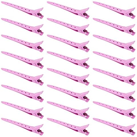 24 Packs Duck Bill Clips, Bantoye 2.75 Inches Rustproof Metal Alligator Curl Clips with Holes for Hair Styling, Hair Coloring, Pink Cover