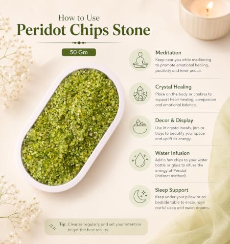 Image of Peridot Crystal Chips (50 Gm) | Natural Healing Crystals for Emotional Balance & Abundance | Crystal Stones for Reiki, Meditation & Vastu | Ideal for DIY Jewellery Making & Home Decoration