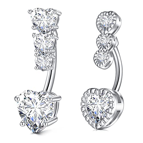 LAURITAMI 2pcs Nombril Barres 14G Zircon Cubique Fleur Coeur Acier Chirurgical 10mm Anneaux Nombril Piercing Ventre Bijoux Cover