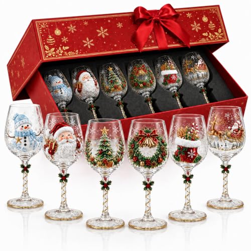 Set regalo di 6 calici da vino rosso natalizi con decorazione 3D (6 PZ)