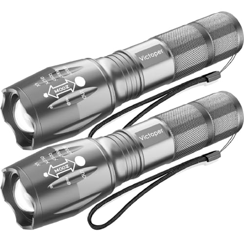 Image of Victoper LED Flashlight 2 Pack Grey, Bright High Lumens Tactical Flashlights High Lumens with 5 Modes, Waterproof Zoomable Flash Light for Outdoor, Gifts for Father's Day Camping Essentials Gear
