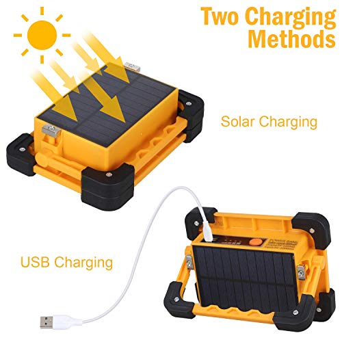 T-SUN 60W Solar LED Work Lights, Rechargeable Portable USB Flood Light 4 Modes Security Job Site Lighting Waterproof 3000LM for Outdoor Camping Fishing Hiking Car Repairing Emergency(60W-2 Pack) - Thumbnail 2