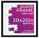 Poster Palooza 20x20 Jigsaw Puzzle Frame Kit - Kit Includes Puzzle Glue Sheets, Black Wood Puzzle Frame with White Mat, UV Acrylic, Backing, Hanging Hardware
