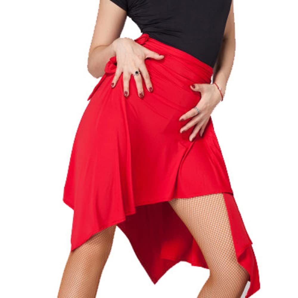 Heitongmaoyi Women's Red Latin Salsa Dance Skirt Irregular Swing Ballroom Tango Cha Cha Practice Skirt