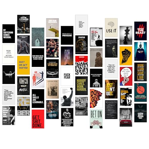 Image of Paper9store Pack Of 50 Aesthetic Wall Collage Kit - 4?6 Inches Self Adhesive Wall Posters For Bedroom, Living Room, Office A6 Size (Motivational)