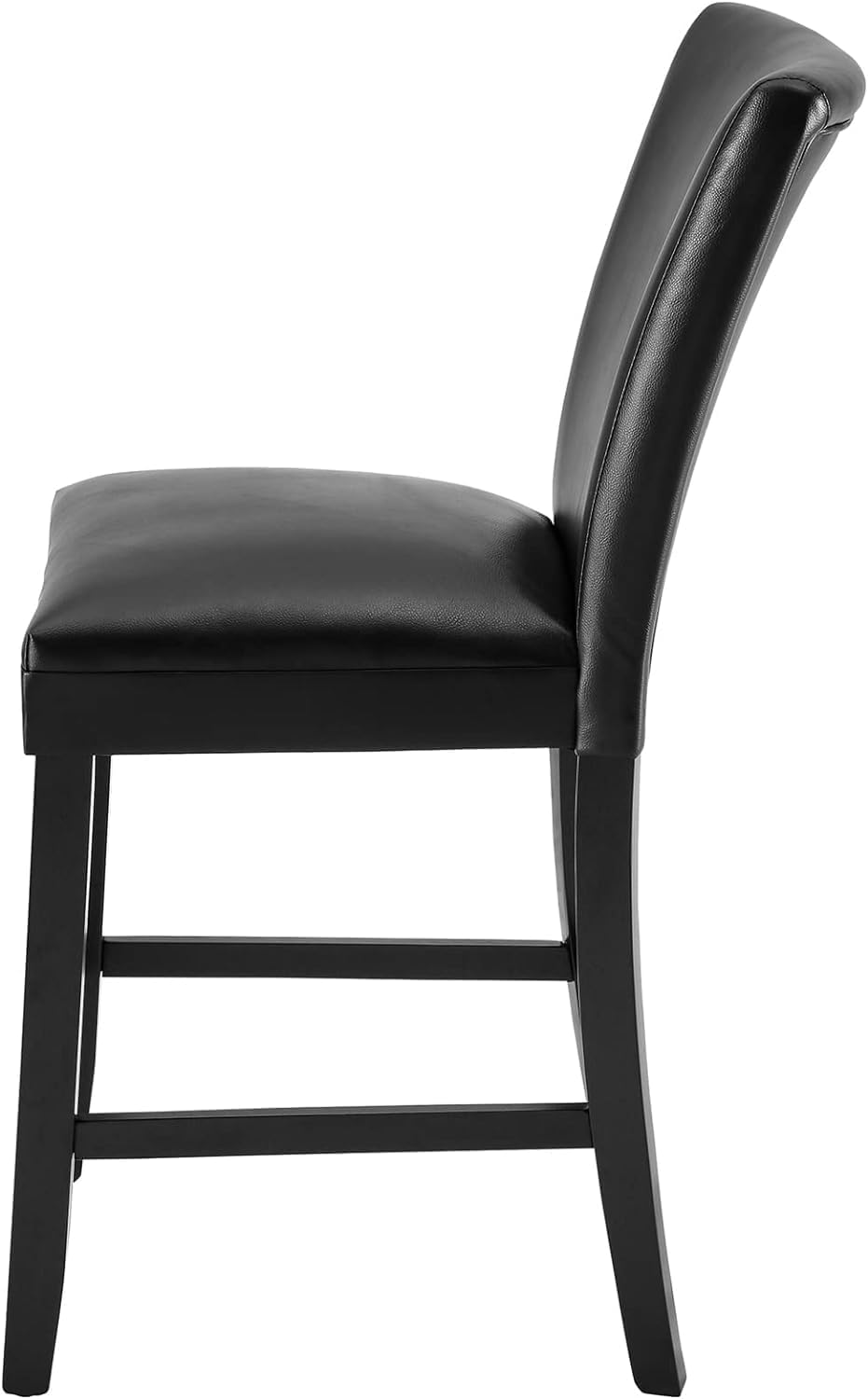 Set of 4 Counter Height Bar Stools – Black Faux Leather with Back, Solid Wood Legs, 25.6" Seat, Perfect for Kitchen Island or Home Bar