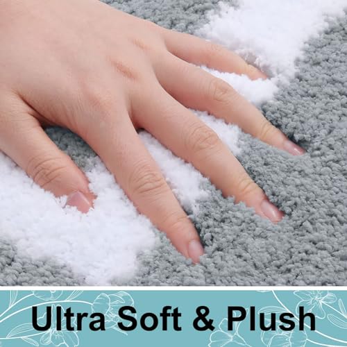 Kitinjoy Bathroom Rugs Set 2 Pieces Absorbent Soft Bath Mat and U-Shaped Contour Toilet Rug, Machine Wash Dry, Non Slip Shaggy Bath Rug for Tub, Shower and Bath Room (24" x 20"+30" x 20", Grey) - Thumbnail 2
