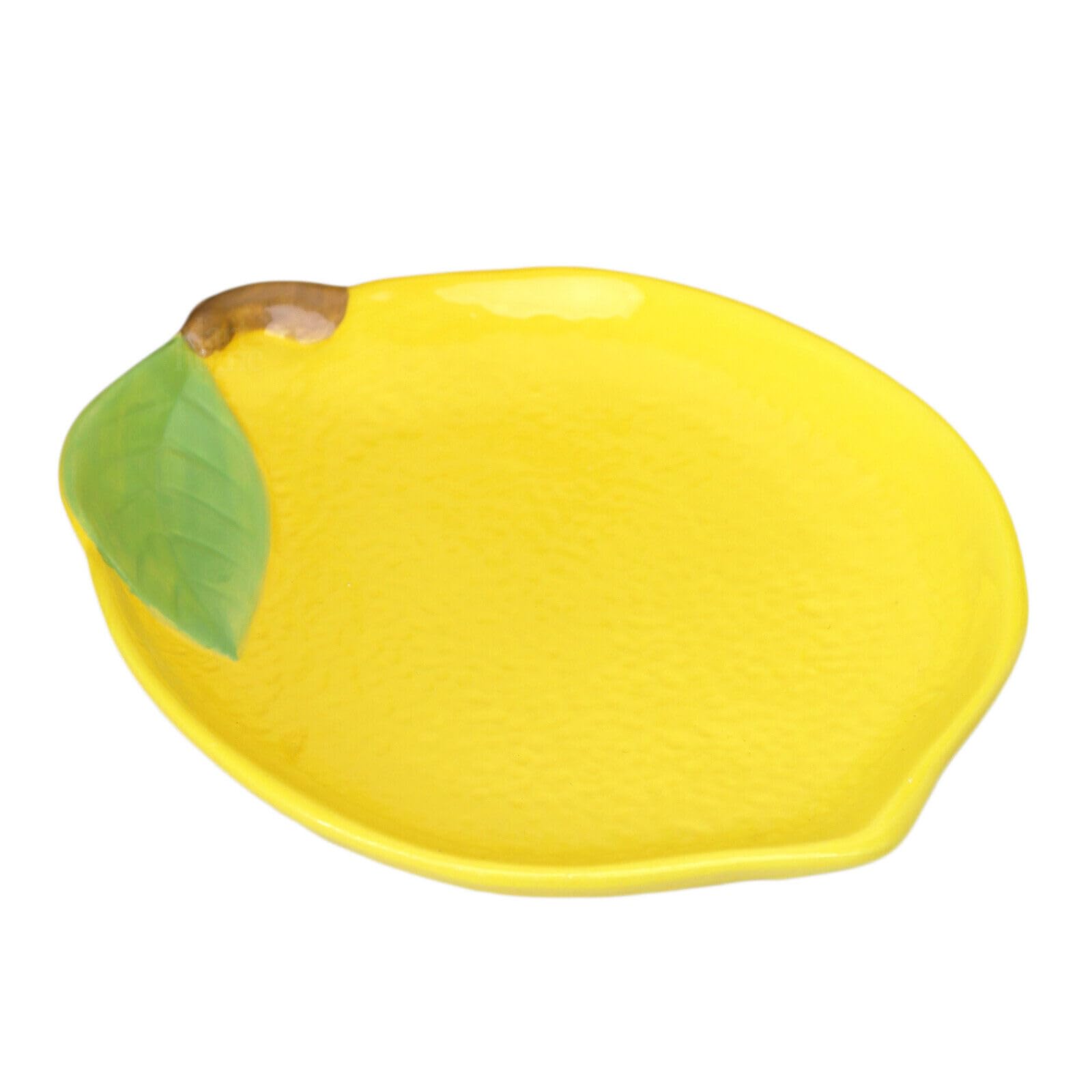 Darthome Lemon Trinket Dish 18Cm Ceramic Yellow Round Summer Fruit Textured Jewellery Plate