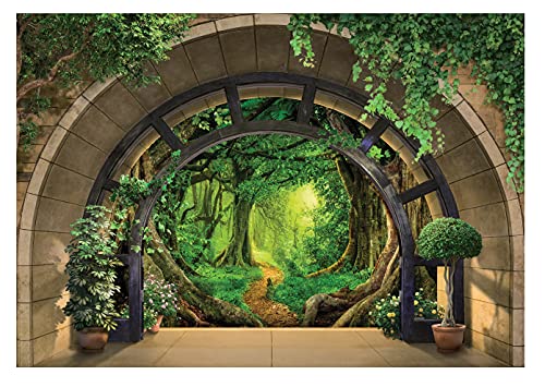Papel Pintado Efecto 3D Bosque Vista Ventana Salón Dormitorio - Incluye Pegamento - Fotomurales Pared Tejido No Tejido Decorativos Murales Fotográfico Moderno Decoración de Paredes (152x104 cm)