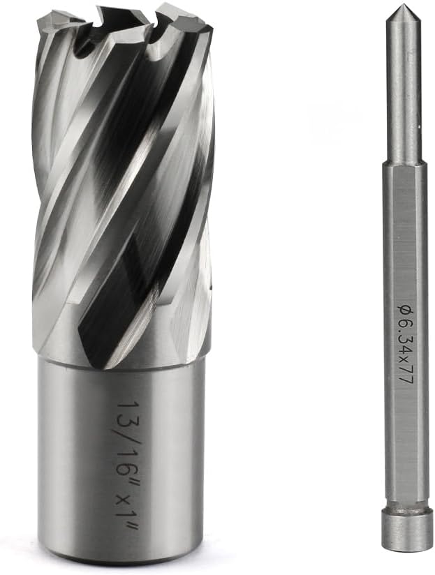 Annular Circle Cutter 13/16 Inch Cutting Diameter 3/4 Weldon Shank 1 Cutting Depth with Pilot Pin Slugger Bits HSS Kit for Magnetic Drill Press,1 Piece