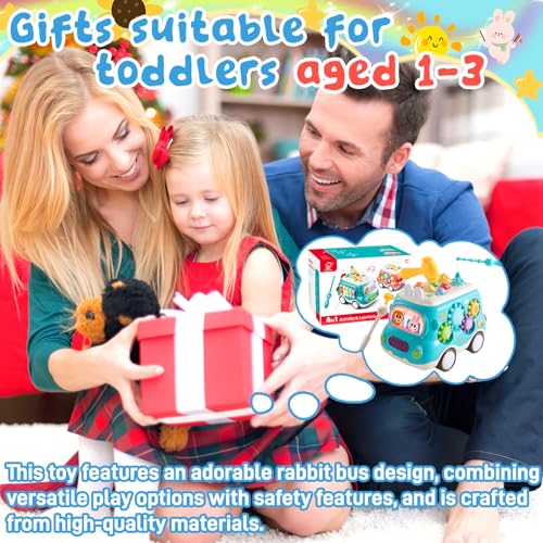Jouet Enfant 1 2 3 an,Jouet Montessori Bebe,Bus Musicaux Sensoriel avec Jeu Pêche,Jeu Marteau,Jouets Éducatifs Motricité Fine,Cadeaux d'anniversaire pour 12-18 Mois Garçon Fille – Image 6