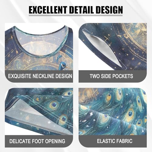 ALAZA Peacock Bird Constellation Pajamas Set Short Sleeve Cotton Sleepwear Summer Pjs 2 Piece 5-14Y4