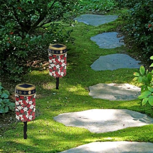 Image of Christmas Flower Light for Prayer Cemetery Solar Lights for Grave Cemetery Decor Candle Lamp Waterproof Solar Power Light Eternal Lights 2 Pcs Patriotic Decoration