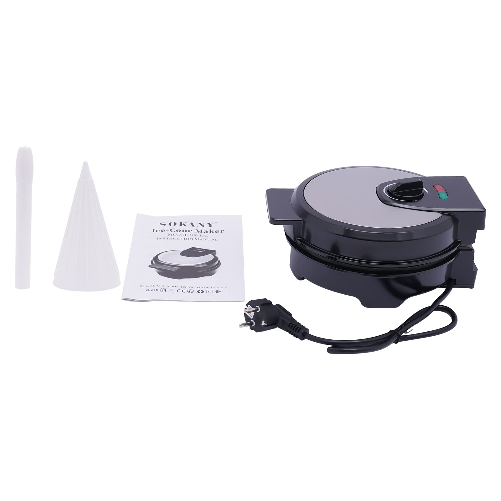 Gofrera para waffles de hielo, gofrera eléctrica y cono, hierro con cuernos, gofrera para helados, gofres de 1200 W para conos de helado, bolsas de huevos, bolsas de gofres