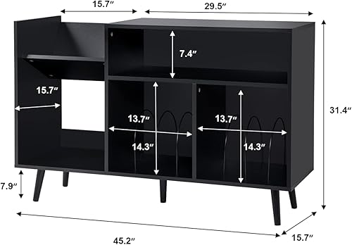 Miniatura 2 de RARZOE Soporte grande para tocadiscos, mesa giratoria Concord de mediados de siglo con capacidad para hasta 350 álbumes, gabinete de almacenamiento
