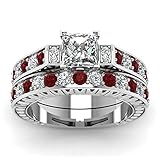 AAGAZA Fingerring Exquisiter Damenschmuck Goldfarbe Weiß Kristallringe Prinzessin Schliff Kristall Braut Hochzeit Verlobungsring Set 9 Silber / 1289 (Color : Red, Size : 9)