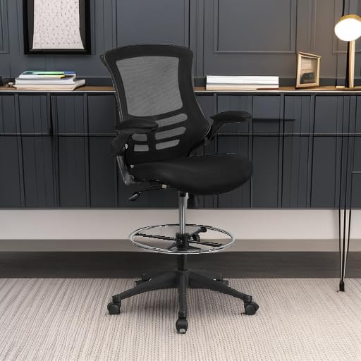 Flash Furniture Kelista Mid-Back Swivel Office Chair with Adjustable Seat Height, Ergonomic Mesh Desk Chair with Flip-Up Armrests, Black by Flash Furniture - Image 5