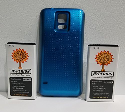 6500 mAh Replacement Batteries (x2) for Samsung Galaxy S5 Cell Phone with Extended Back Cover (Blue)