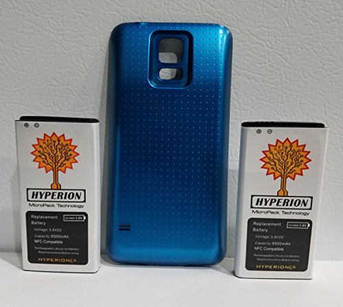 6500 Mah Replacement Batteries (X2) For Samsung Galaxy S5 Cell Phone With Extended Back Cover (Blue) #TOP2