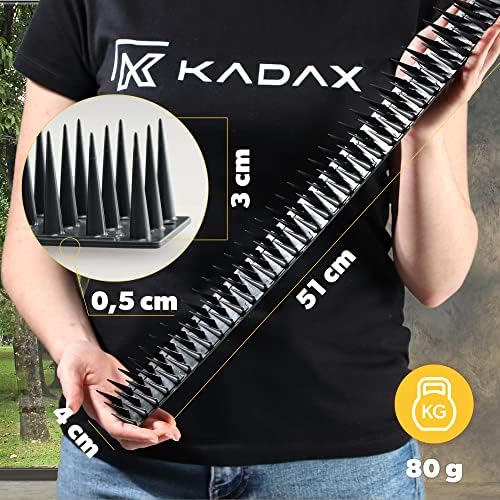 KADAX 12 x プラスチック鳥よけ 51 x 4 x 3.5 cm 動物忌避剤 3列 猫用スパイク マルテン 鳩 フェンス 窓辺 屋根 ハトよけ 鳥よけ 堅牢 (12, 無煙炭)