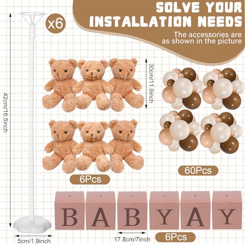Lenwen 6 Sets Brown Bear Decorations for Baby Shower, Baby Letter Boxes Baby Shower Table Centerpieces Bear Stuffed Animals Balloon with Stand Bear Plush Toy Baby Boxes for Birthday Party Wedding - Thumbnail 2