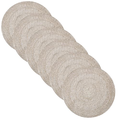 Round Placemats Set of 6-100% Cotton Two-Tone Placemat for Dining Table - Woven Braided Table Setting Place Mat - Washable Table Decor for Kitchen, Farmhouse, Rustic, Everyday Use, Eggshell