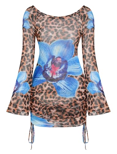Image of ZAFUL Womens Swimsuit Cover Up Dress Off Shoulder Hollow Coverup Bathing Suit Mesh Swim Beach Dress