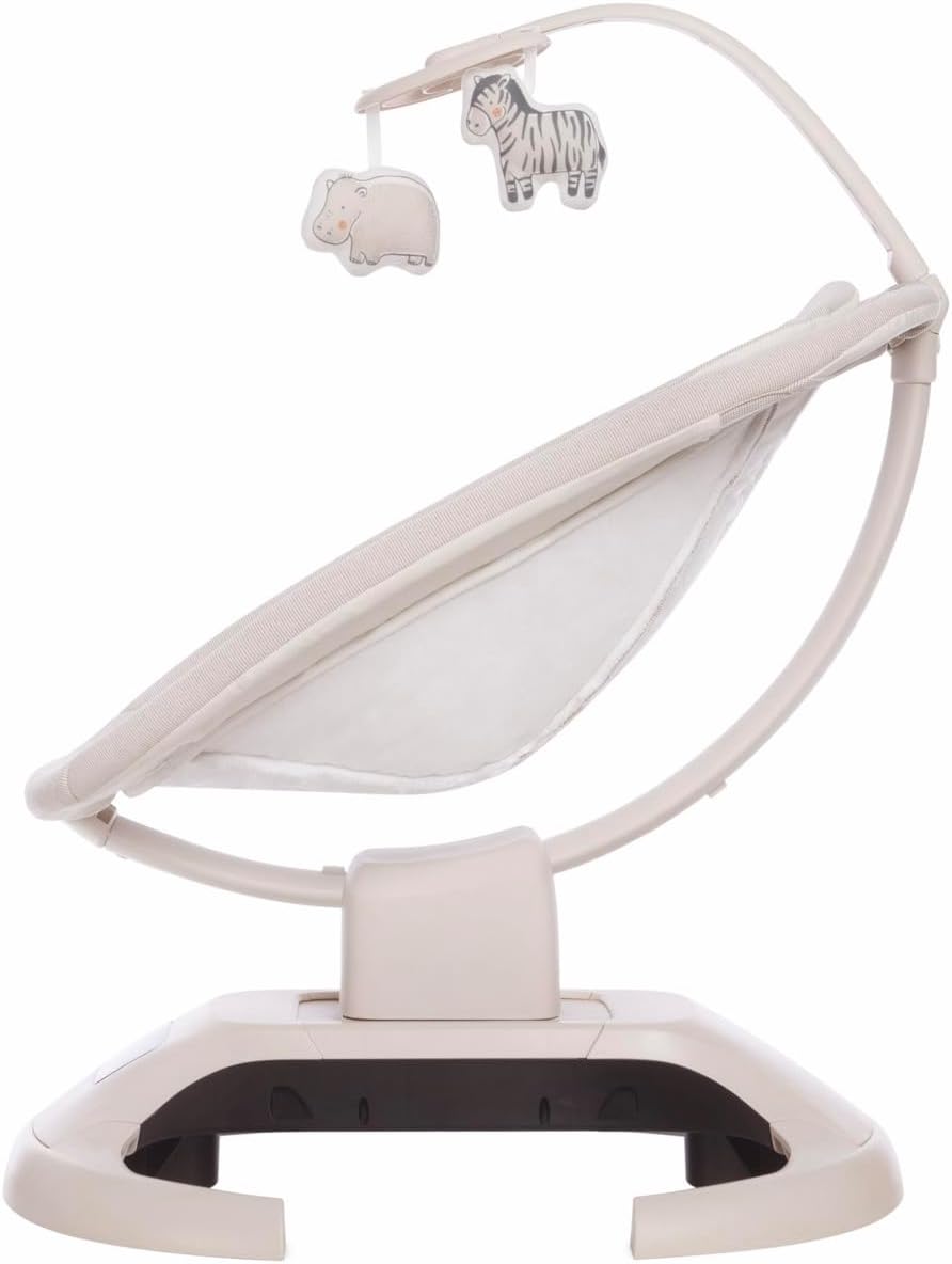 Latura view of the Mastela Lullaby Orbit rocker, showing its structure and recline angle.
