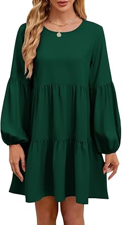 QACOHU Womens Fall Lantern Sleeve Flowing Shift Dress